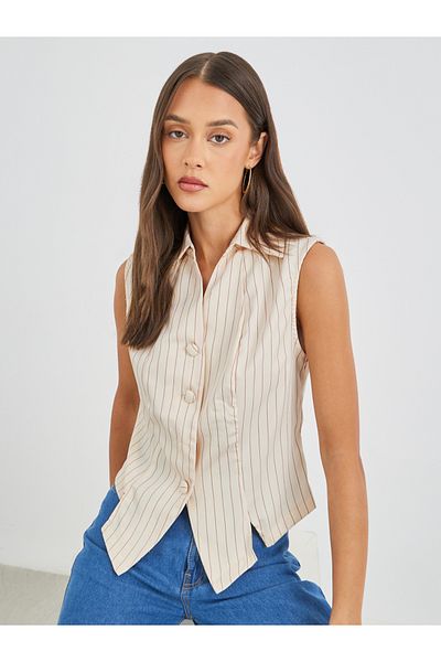 Styli Striped Front Button Waistcoat