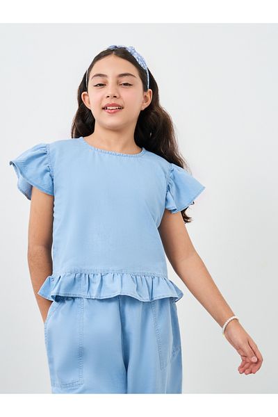 Styli Ruffled Hem Top and Culottes Set