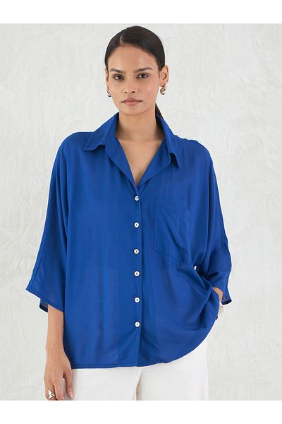 Femmella By Styli Blue Button Down Spread Collar Shirt