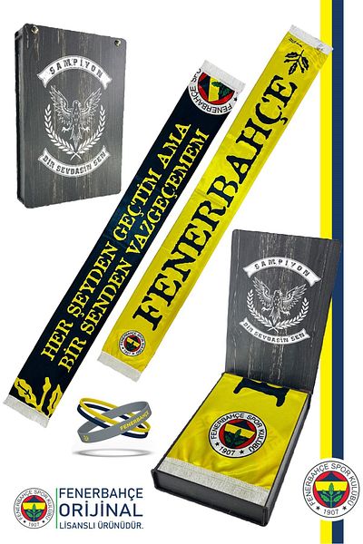 Fenerbahçe Original Licensed I Can'T Give up on You Shawl Scarf and Bracelet Set Canary Printed Box