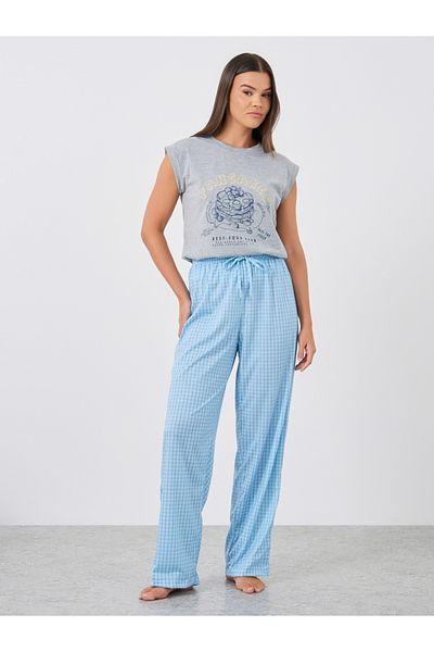 Styli Pancake Graphic Print Tank and Gingham Checked Pyjama Set