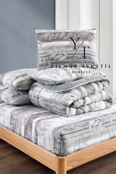 ChicMaison Double Fluffy Sleeping Set |   Elastic Sheet |   Dowry Set |   Dowry Team |   Gray Leaf