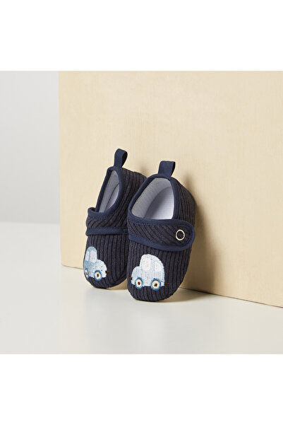 Juniors Car Embroidered Booties with Button Detail