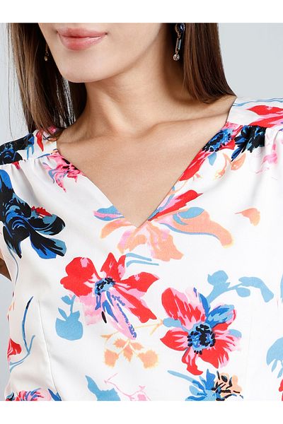 Mish By Styli White Floral Print Sleeveless Fit and Flare Mini Dress