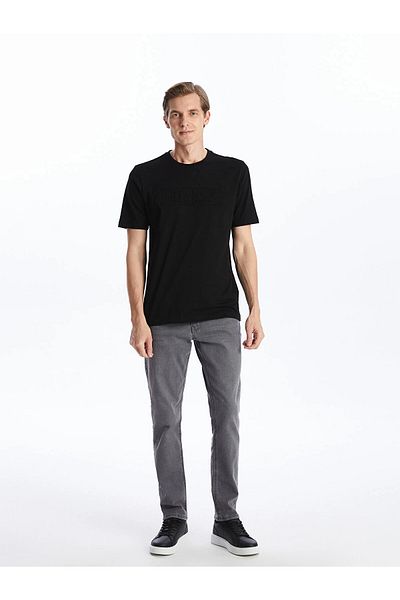 LC Waikiki Lcwaikiki Classic Black Crew Neck Short Sleeve Printed Combed Cotton Men's T-Shirt