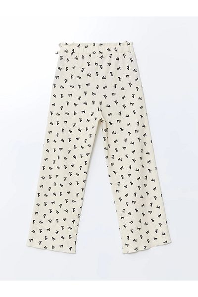 LC Waikiki Lcw Kids Ecru Girls' Sweatpants with Elastic Waistband and Bow