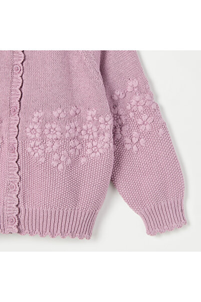 giggles Floral Embroidered Long Sleeves Cardigan with Button Closure