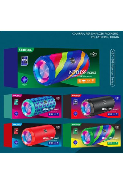 REDz Accessories Portable Speaker KSC-609, BT 5.0 + USB, Colorful LED, 4 Hours Battery Life, Red