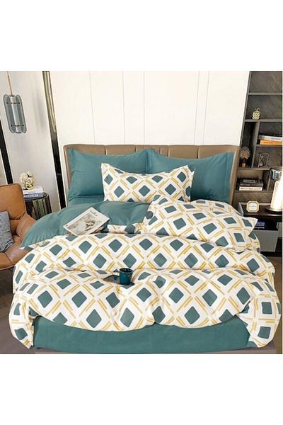 OEM Double Bed Linen, 6 Pieces, 2 People, 180x200cm, Satin Finet, Diamond Pattern, Multicolor