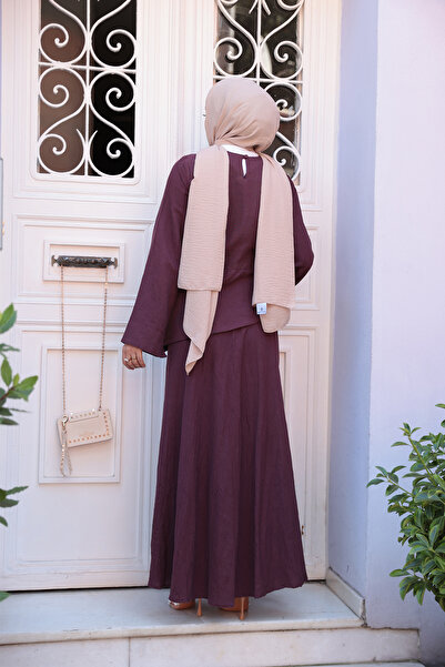 LOCCO Women's Kraş Skirt Linen Dress Burgundy