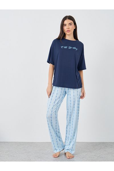 Styli Slogan Print Short Sleeve T-Shirt and Pyjama Set