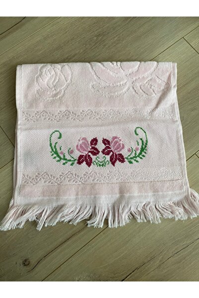 DE&Mİ TEKSTİL FİESTA PEMBE ÇİÇEK DESENLİ İŞLEMELİ KADİFE MUTFAK EL HAVLUSU