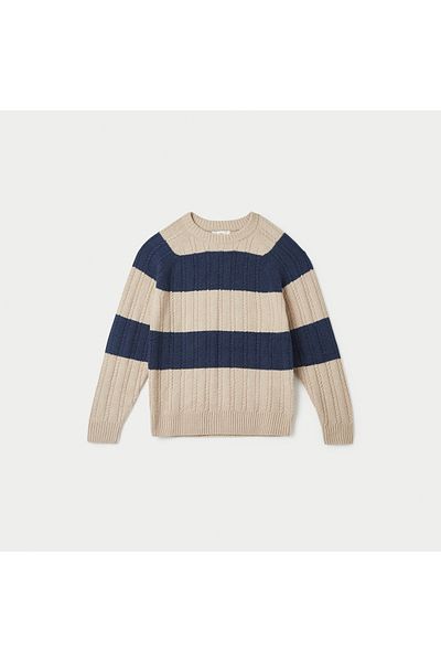 Juniors Striped Sweater with Long Sleeves and Crew Neck