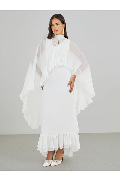 Styli Ruffled Cape Sleeve High Neck Maxi Dress