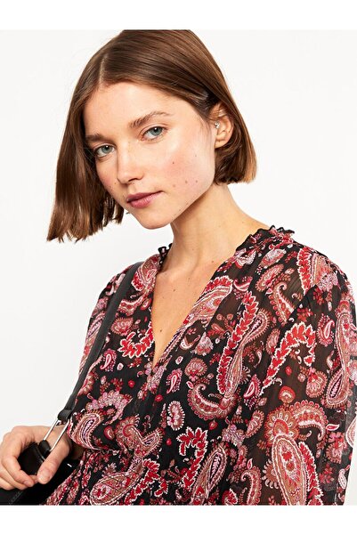 LC Waikiki V Yaka Desenli Uzun Kollu Şifon Elbise