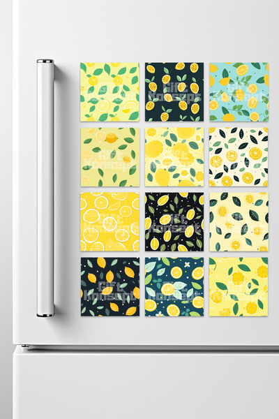 giftkonsept Limon Desenli Retro Baskılı Dekoratif Buzdolabı Süsü 12'li Magnet