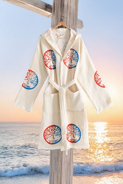 VAROL Organic 100% Cotton Hooded Robe Beach Dress - Dualis - L/Xl