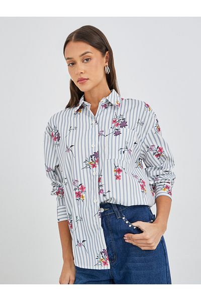 Styli Floral Print Oversized Shirt