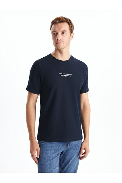 LC Waikiki Navy Blue Crew Neck Short Sleeve Printed Men's T-Shirt