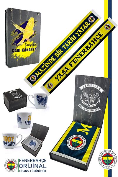 Fenerbahçe Original Licensed Mazinde One History Tells Shawl Scarf Ceramic Mug Set Canary Printed Box