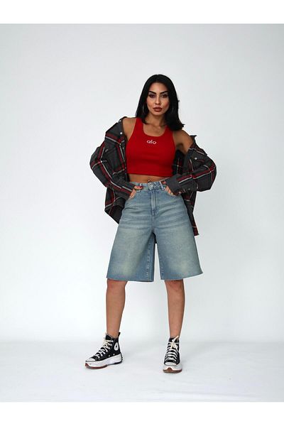 Zeo Basic Pantaloni scurți Bermuda lungi de damă, cu detaliu rupt, TINTĂ DE Mărime Midi