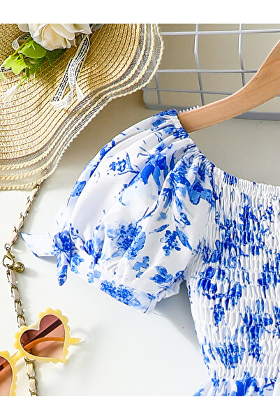 Take Two By Styli Floral Print Puff Sleeve Dress with Bow Detail