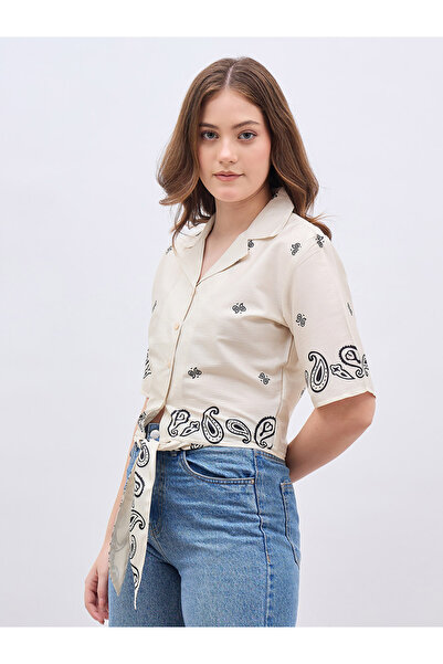 Styli Paisley Print Resort Collar Blouse with Tie Knot Detail