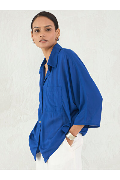 Femmella By Styli Blue Button Down Spread Collar Shirt