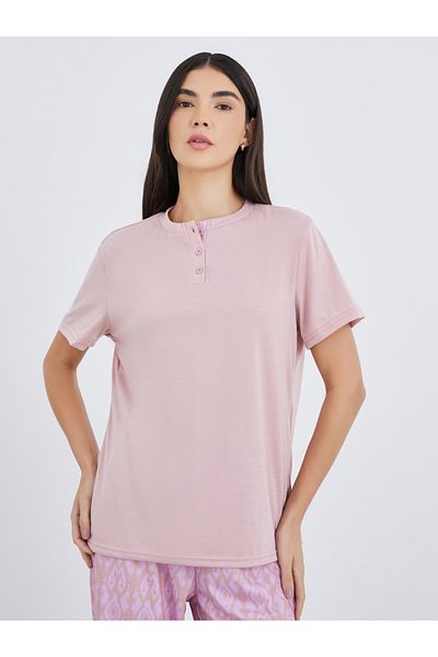 Styli Solid Short Sleeve T-Shirt and Cuffed Pyjama Set