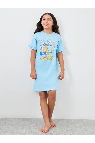 Styli Girls Blue Rapunzel Graphic Print Ruffle Trim Nightdress