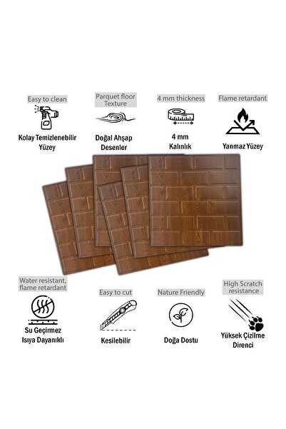 TİNK 3 Boyutlu Duvar Paneli Kabartmalı Metro Desen Pvc 41x41 cm/ 6 Adet /1 m² Altın Meşe