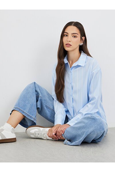 Styli Striped Spread Collar Oversized Shirt