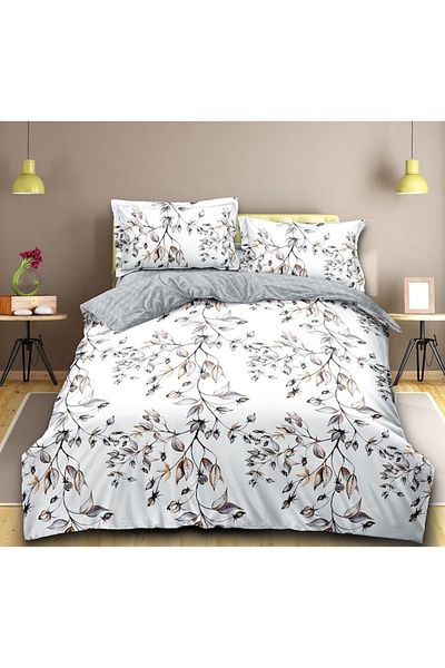 OEM Double Bed Sheet with Elastic, 4 Pieces, 2 Persons, 180x200 cm, Finet, Leaf Pattern