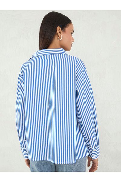 Femmella By Styli Striped Oversized Spread Collar Shirt