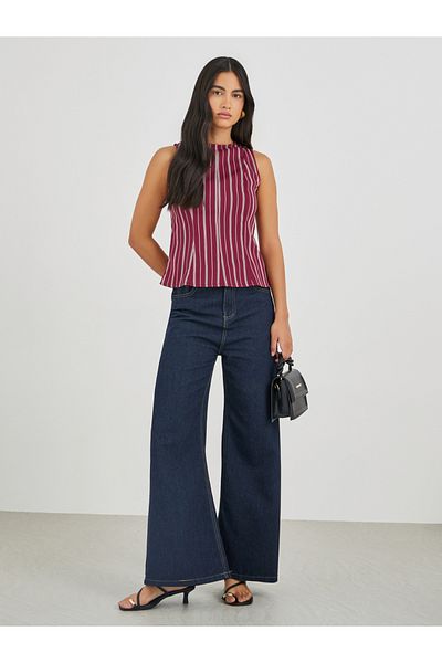 Styli Pinstripe Sleeveless Peplum Top