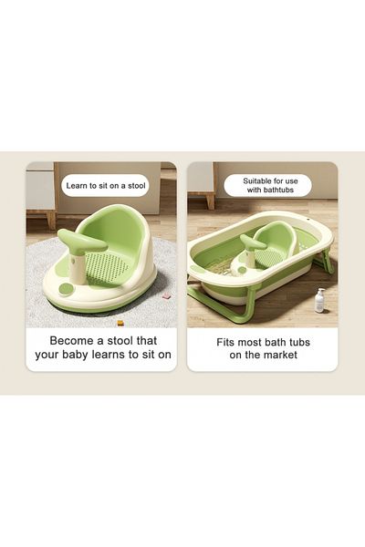 Little Mom Scaunel de baie pentru bebelusi Little Mom Bubble Green, multifunctional, ergonomic cu maner de sust