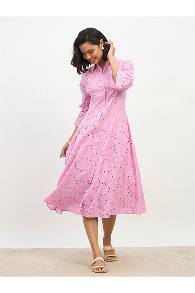Styli Schiffli 3/4 Sleeve Shirt Midi Dress
