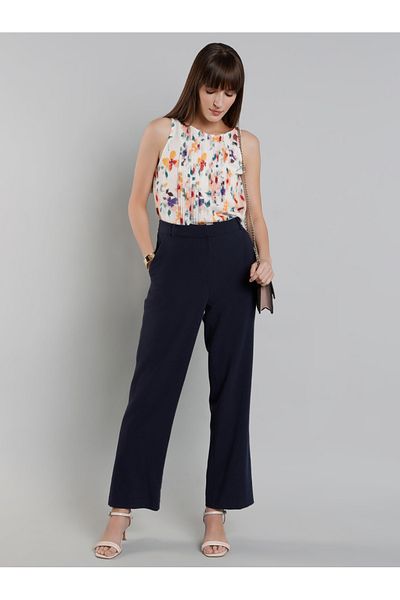 Mish By Styli Women White Floral Print Sleeveless Top with Pin Tuck Detail