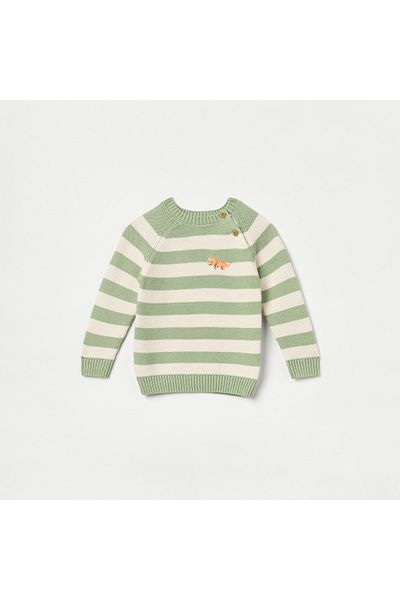 Juniors Striped Sweater with Long Sleeves and Crew Neck