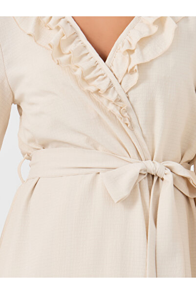 Styli Solid Strappy Slip Dress and Robe with Ruffle Set