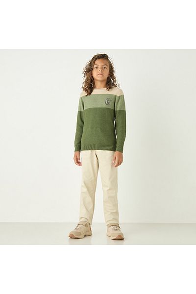 Juniors Striped Pullover with Crew Neck and Long Sleeves