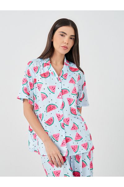 Styli Watermelon Print Short Sleeve Shirt and Pyjama Set