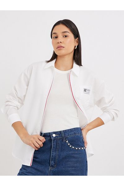 Styli Contrast Zipper Oversized Long Sleeve Shirt