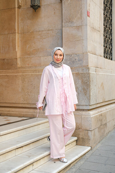 LOCCO Women's Sleeve Ribbon Detail Suit Pink