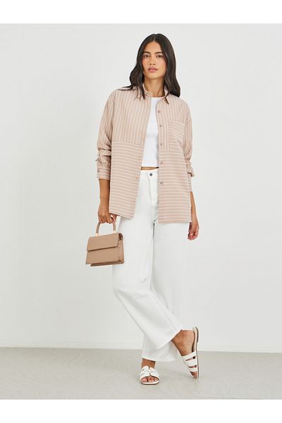 Styli Striped Longline Regular Fit Shirt with Pocket