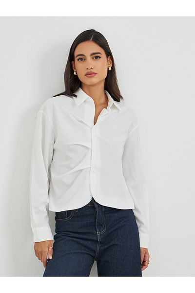 Styli Solid Pleated Buttoned Front Shirt