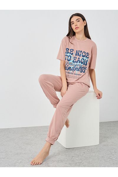 Styli Be Nice Graphic Dropped Shoulder T-Shirt and Cuffed Pyjama Set