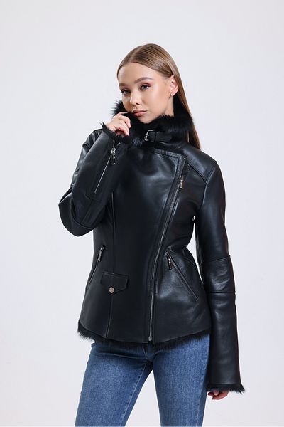 By Marki Marki Women's Black Genuine Fur Coat – Tuscan Fur, Fit Cut, Zipper Detail, 63 cm - 112122t
