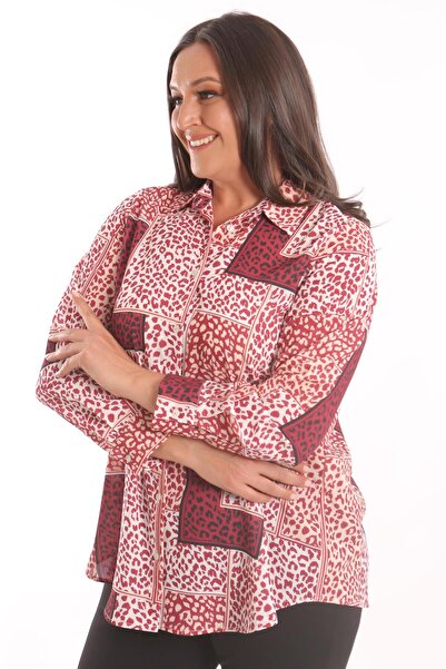 Metpoint Cămașă cu imprimeu digital cu model leopard burgundy de mărime mare Trend42plus