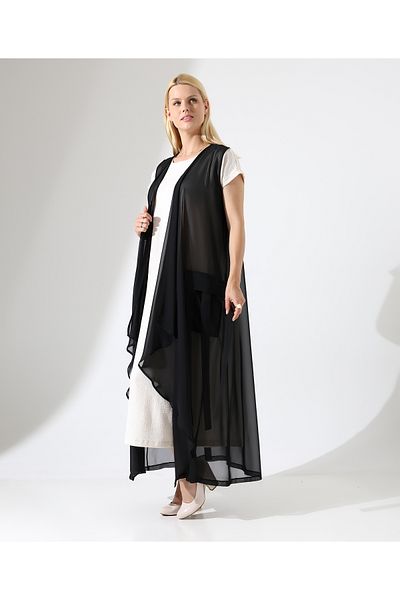 Fi'l Arz Fashion سترة شيفون متدلية مع تفاصيل جيب